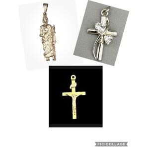 Religious Jewelry Lot 3pc 925 Pendants + 12K Gold Filled Crucifix